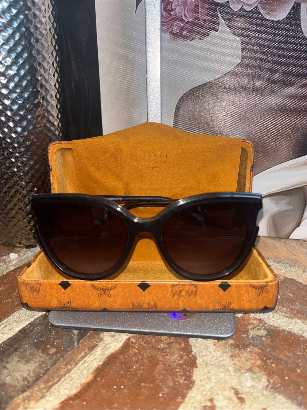 MCM Black Cat-Eye Sunglasses with Brown Gradient Lenses